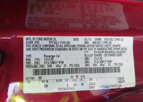 2013 Ford Focus Titanium from USA, damaged, VIN 1FADP3N25DL352557